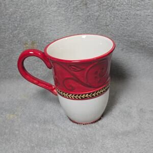 Fitz And Floyd Damask Holiday Red Embossed Mug